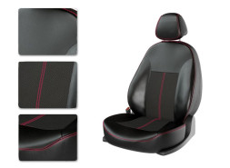 Авточехлы  Экокожа  Hyundai Solaris II  с 2017г- черный/черный/красный (Premium)