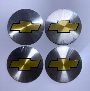 Этикетки на диски (метал)  диам. 56,5мм.  &quot;CHEVROLET&quot; серебро  (4 шт.)