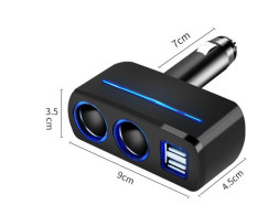 Разветвитель прикуривателя  2 выхода + 2USB (12/24V - 5V 3,1A / 3,1A) с вольтметром