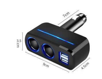 Разветвитель прикуривателя  2 выхода + 2USB (12/24V - 5V 3,1A / 3,1A) с вольтметром