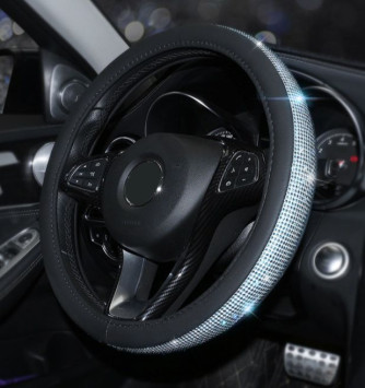 Оплетка на руль Swarovski - М, Черный с синими стразами