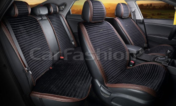 Комплект Накидок «MONACO PLUS» Коричневый/Черный/Коричневый (велюр премиум класса/экокожа)