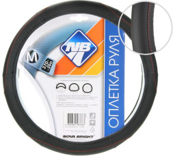 Оплетка  на руль  Nova Bright  48402 - М   экокожа, черная с перфор. вставками и красной прострочк