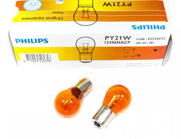 Автолампа Philips 12V   PY21W   21W   BAU15s YELLOW 1-конт.смещ.цоколь  (уп.10шт)