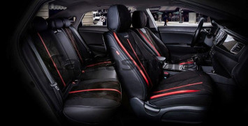 Чехлы  «5D» PREMIUM каркасные «START PLUS» Чёрный/Чёрный/Красный  (экокожа/нубук)