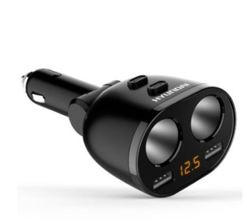 Разветвитель прикуривателя  2 выхода + 2USB Hyundai с вольтметром