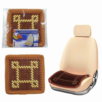 Накидка (коврик) на сидение "Nova Bright" массажная, бамбуковые резные пластины, коричневая с рисунк