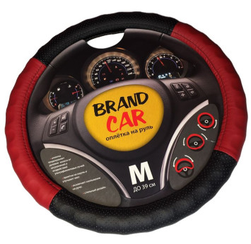 Оплетка на руль   BRENDCAR  &quot;TREND&quot; - М,  Чёрный/Красный (экокожа/перфорация)
