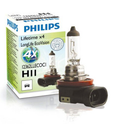 Автолампа Philips 12V   Н11   55W  PGJ19-2  LongLife  EcoVision (карт.1шт)  (увелич.срок службы)