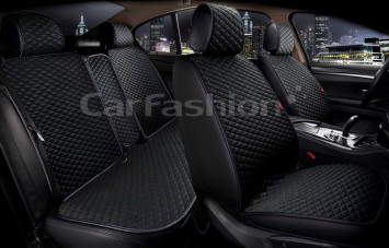 Комплект Накидок «ROMB» Чёрный/Чёрный/Синий (велюр/экокожа)