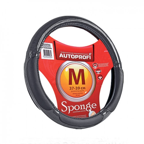 Оплетка на руль  Autoprofi  5022 BK/BK M  черн.+вставки мрамор / наполнитель 1см / лак+спонж