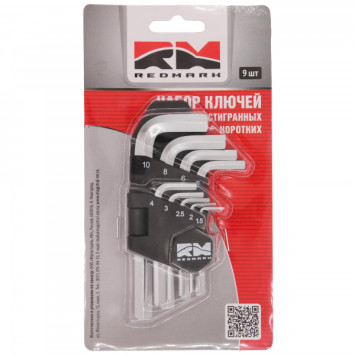 RedMark Набор ключей шестигранных 9 шт. короткий (1.5, 2, 2.5, 3, 4, 5, 6, 8, 10 мм) (кт.)
