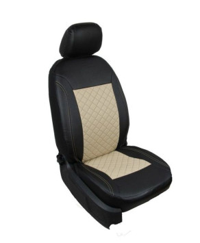 Чехлы «ATOM LEATHER РОМБ», чёрный/бежевый/бежевый (Экокожа)