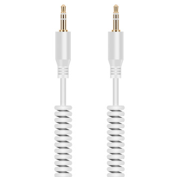 Кабель стерео Krutoff Spiral   AUX-AUX  1.8м. 3,5 jack белый