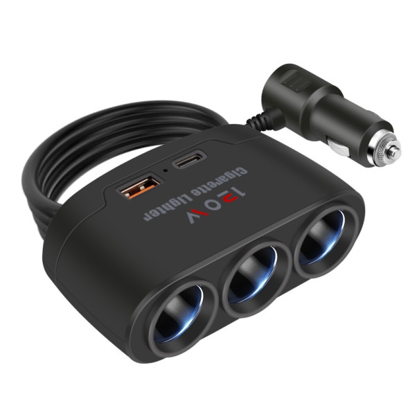 Разветвитель прикуривателя  3 выхода +1USB +1TYPE-C   (12В)