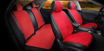 Комплект Накидок «MONACO PLUS» Чёрный/Красный/Красный (велюр премиум класса/экокожа)