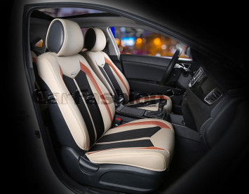 Накидки Фронт  «URBAN»  Бежевый/Чёрный/Св.Коричневый  (твид экстра-класса/экокожа)