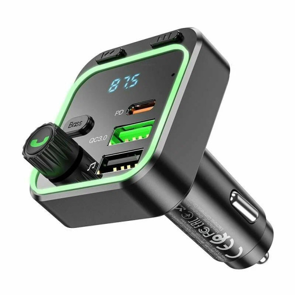 FM - Модулятор  Borophone  с громкой связью по Bluetooth  (2USB +1 TYPE-C)