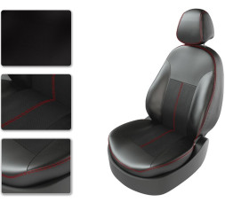 Авточехлы  Экокожа  Skoda  Rapid (раздельная) с 2014г-  черный с красной строчкой (Premium)