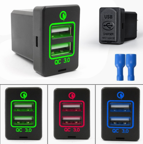Врезное зарядное устройство USB2 3.0 + TYPE-C 2шт,  вольтметр
