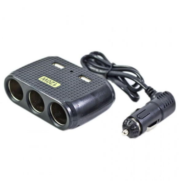 Разветвитель прикуривателя  3 выхода +2USB   (12В)