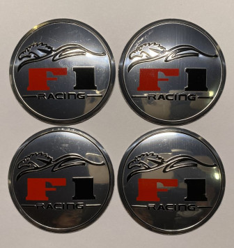 Этикетки на диски (метал)  диам. 56,5мм.  &quot;F1&quot; серебро  (4 шт.)