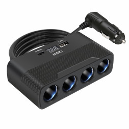 Разветвитель прикуривателя  4 выхода +1USB, 1TYPE-C  вольтметр (12В)