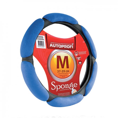 Оплетка на руль  Autoprofi  5026 BK/BL M  черн./синяя /6 подушек ,поролон с памятью / алькантара