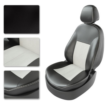 АВТОЧЕХЛЫ Экокожа Skoda Rapid (раздельная) с 2014г- черный-серый (Premium)