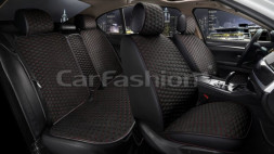 Комплект Накидок «SOTA» Черный/Черный/Красный (велюр/экокожа)