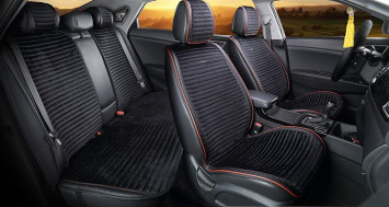 Комплект Накидок «MONACO PLUS» Чёрный/Чёрный/Красный (велюр премиум класса/экокожа)