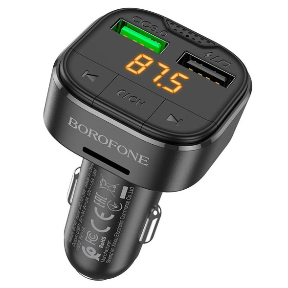 FM - Модулятор  Borophone  с громкой связью по Bluetooth  (2USB)