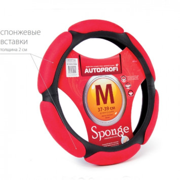 Оплетка на руль  Autoprofi  5026 BK/RD M  черн./красн. /6 подушек ,поролон с памятью / алькантара
