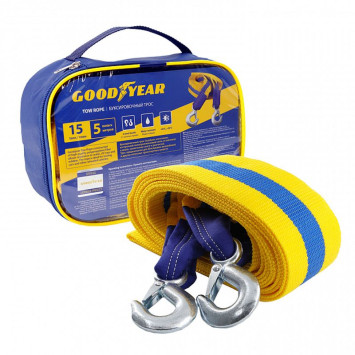 Трос буксировочный "GOODYEAR" 15т лента 80мм х 5м, 2 крюка, сумка