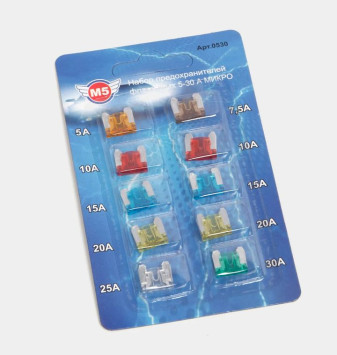 Предохранители флажковые &quot;M5&quot; MICRO низкопрофильные  набор 5А-30А  10шт/блистер