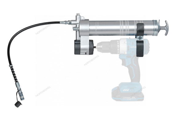 Шприц-насадка плунжерная NORDBERG NO2501 на шуруповерт для густой смазки (400 мл)