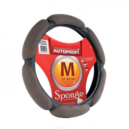 Оплетка на руль  Autoprofi  5026 D.GY M  тем.серый /6 подушек ,поролон с памятью / алькантара