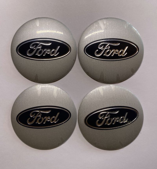 Этикетки на диски (метал)  диам. 56,5мм.  &quot;FORD&quot; серебро  (4 шт.)