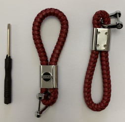 Брелок кожа плетенная  NISSAN  Красный