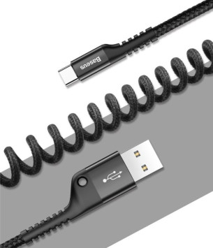 Кабель Baseus  USB - Type-C  (1м)  черный (эластичный)