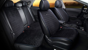 Комплект Накидок «MONACO PLUS» Чёрный/Чёрный/Синий (велюр премиум класса/экокожа)