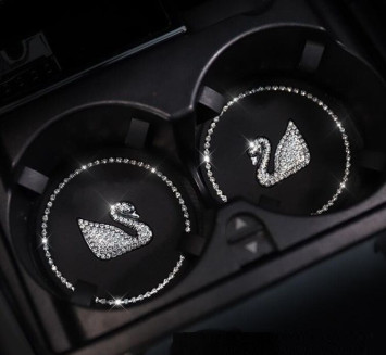 Коврик в подстаканик SWAROVSKI черный (кристалы) 7.5см  2шт.