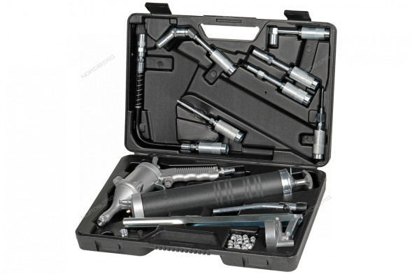 Шприц плунжерный NORDBERG NO3404 для густой смазки (400 мл, поворотная рукоять, кейс + насадки)