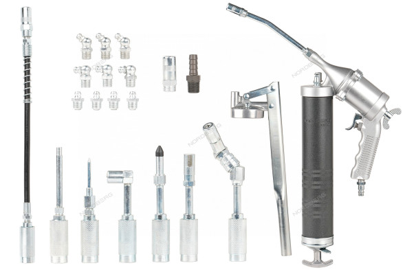 Шприц плунжерный NORDBERG NO3404 для густой смазки (400 мл, поворотная рукоять, кейс + насадки)