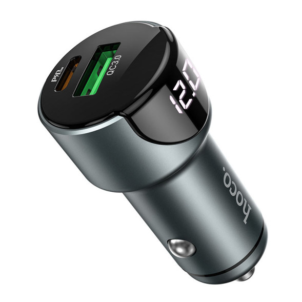 АЗУ  HOCO  2USB (12/24V - PD20W + QC3.0 18W) с вольтметром Черный