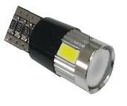 Маяк Cвет-од 12V  T10  6 SMD  (5730) 360*  CANBUS (обманка) WITH LENS линза  SUPER WHITE  (бл.2шт)