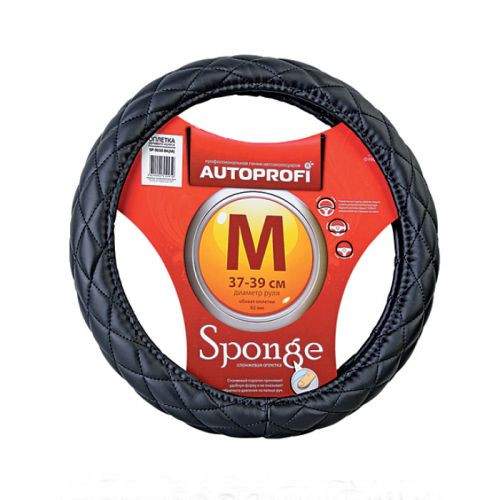 Оплетка на руль  Autoprofi  9010 BK M  черный /стеганая ,поролон 1см / кож.зам