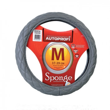 Оплетка на руль Autoprofi 9010 GY M серые /стеганая ,поролон 1см / кож.зам