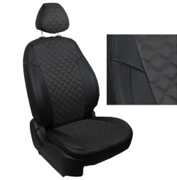 Авточехлы  Экокожа  VW Tiguan Respect с 2021г.- черный  РОМБ (алькантара)