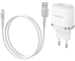 Зарядные устройства 220V  Borofone  5V/2,4A QC3.0  1 USB, Type-C  Белый